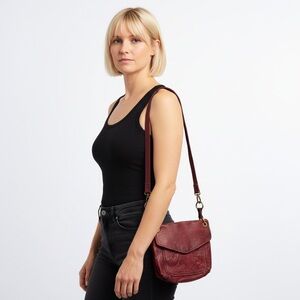 Fossil Red Distressed Leather Crossbody Bag Long Live Vintage Women's